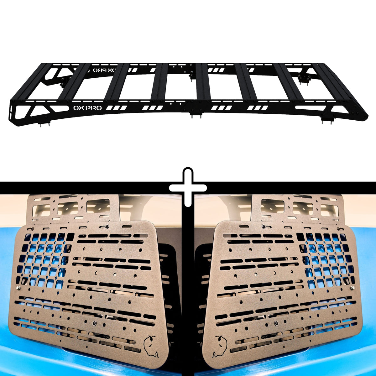 ENSEMBLE : Galerie de toit OX PRO + 2 panneaux MOLLE (gauche + droit) - FJ Cruiser-1-Bison Gear