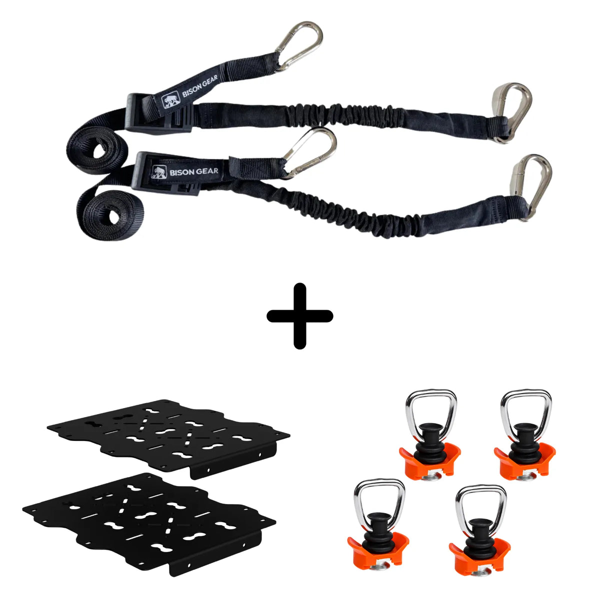 ENSEMBLE : Panneaux pour galerie de toit OX PRO (2 pièces) + sangles BOA (2 pièces) + points d'arrimage AIRLINE (4 pièces)