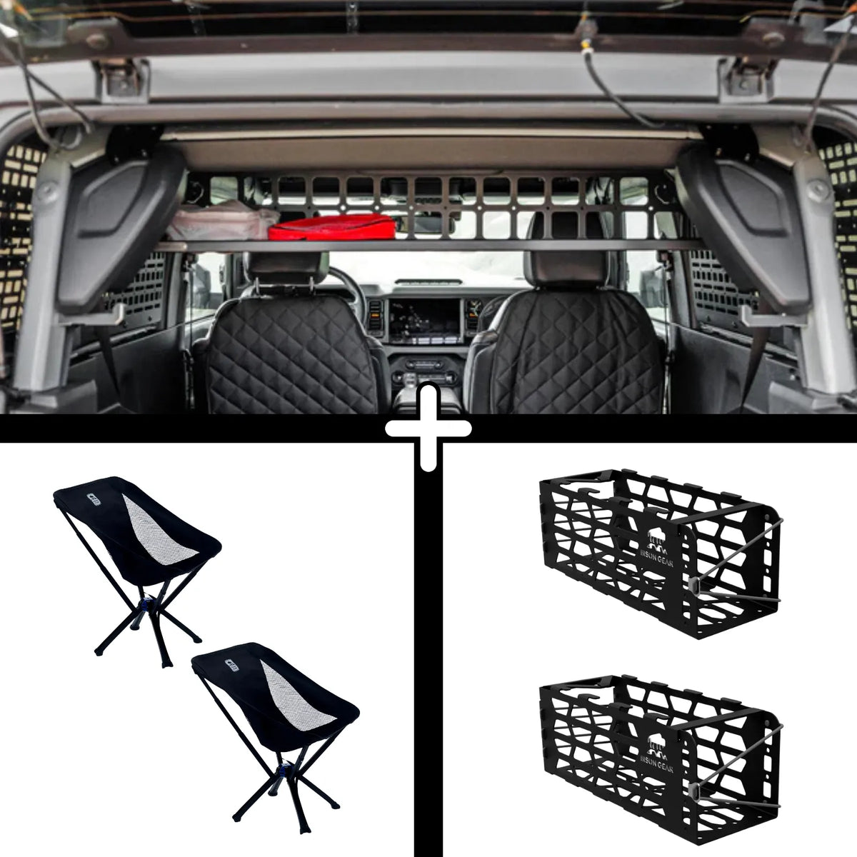 ENSEMBLE : étagère de toit intérieure + 2 x chaises YAK + 2 x rangements pour chaise YAK - Bronco 6G 2 portes