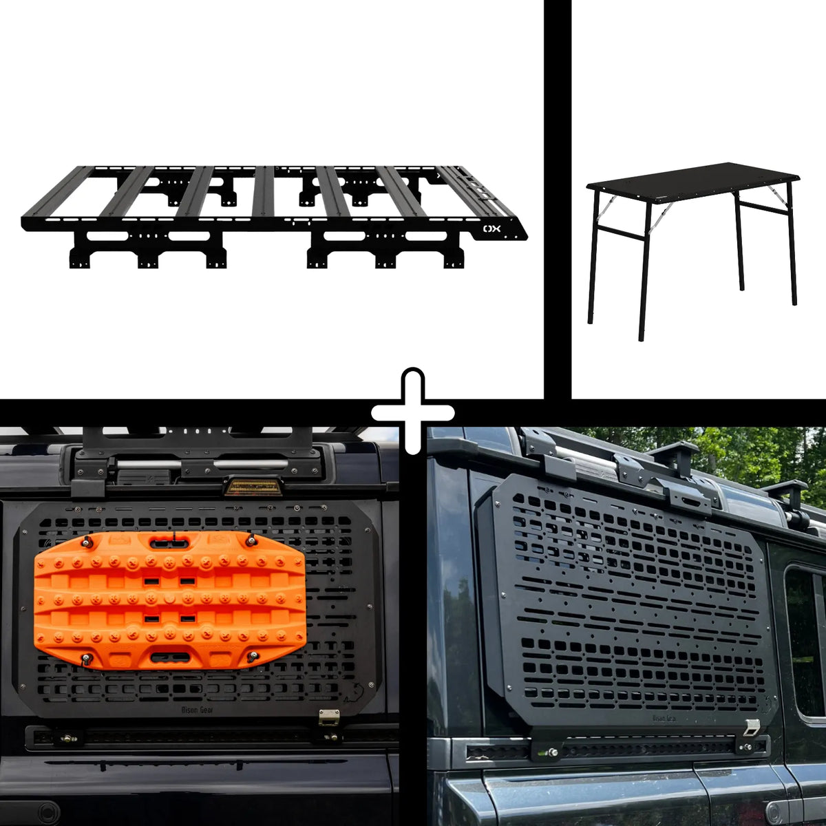 ENSEMBLE : Galerie de toit OX PRO 3/4 + 2 x panneaux (gauche + droit) + table de camping - Grenadier