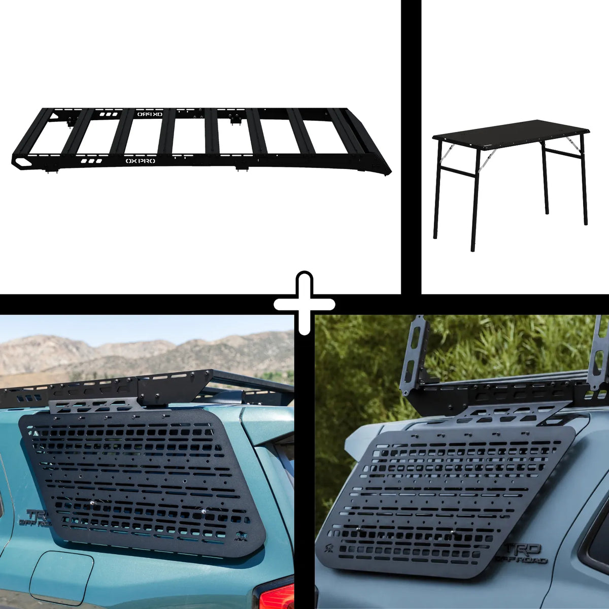 ENSEMBLE : Galerie de toit OX PRO + 2 x panneaux (gauche + droit) + table - 4Runner 6e gén.