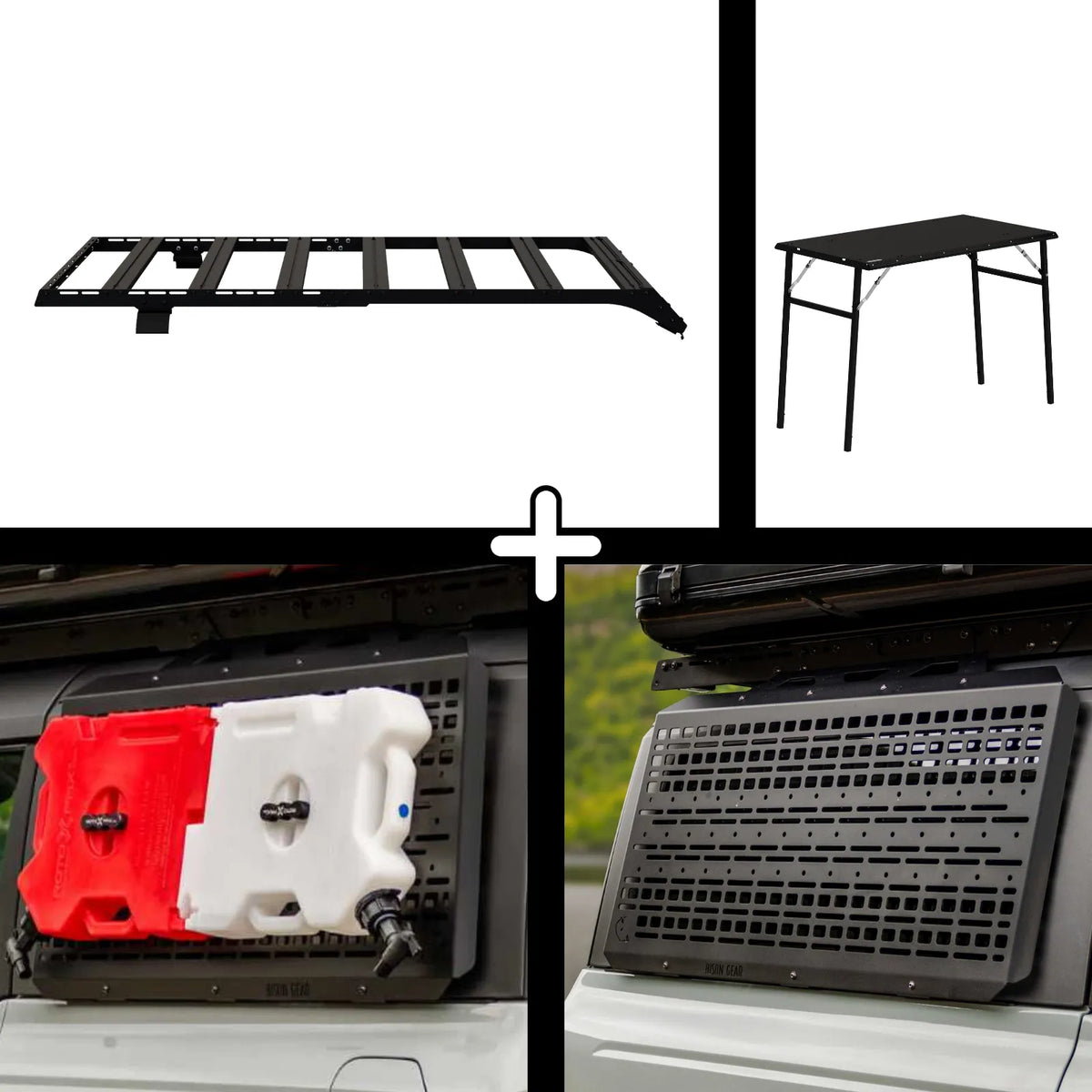 ENSEMBLE : Galerie de toit OX PRO + 2 x panneaux (gauche + droit) + table - Bronco 6G 2 portes