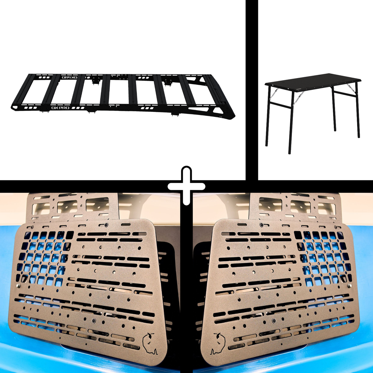 ENSEMBLE : Galerie de toit OX PRO + 2 x panneaux (gauche + droit) + table - FJ Cruiser