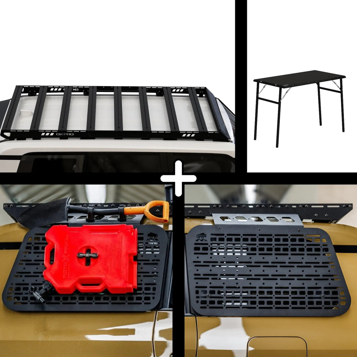 ENSEMBLE : Galerie de toit OX PRO + 2 x panneaux (gauche + droit) + table - LC250/GX550